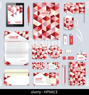 Satz von Vektor-corporate Identity-Vorlage. Modernes Business Schreibwaren Mock-up. Hintergrund mit Farbe Dreiecke. Branding design Stock Vektor