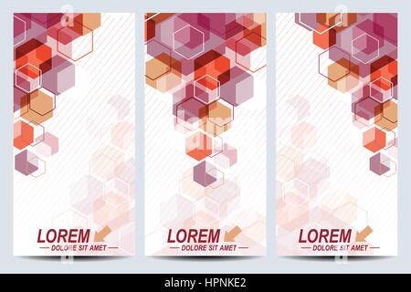 Satz von Vektor-Flyer. Hintergrund mit bunten Sechsecken. Modernes, stilvolles design Stock Vektor