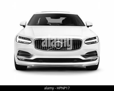 Führerschein erhältlich unter MaximImages.com - Weiß 2017 Volvo S90 T6 AWD Luxus-Fahrzeug, Frontansicht isoliert auf weißem Hintergrund mit Clipping-Pfad Stockfoto