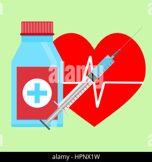 Injektion von Adrenalin zu Herzen. Medizinische Behandlung für Gesundheit Herz. Vektor-illustration Stockfoto