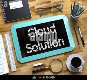 Kleine Tafel mit Cloud Lösungskonzept. 3D. Stockfoto