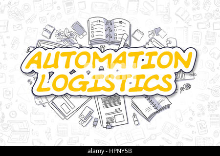 Automatisierung-Logistik - Doodle gelb Text. Business-Konzept. Stockfoto