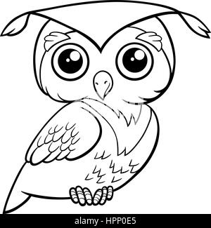 Schwarz / Weiß Cartoon Illustration der niedliche Eule Vogel Tier Charakter Malvorlagen Stock Vektor