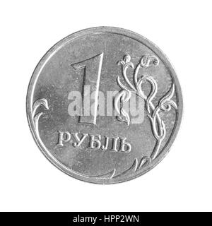 Russland 1 Rubel Münze isolierte über dem weißen Hintergrund Stockfoto