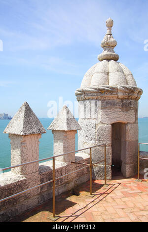 Türmchen von der Turm von Belem (Torre de Belem) in Lissabon, Portugal Stockfoto