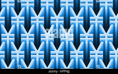 3d Musterdesign Yen Zeichen in den Farben blau und weiß (3d Illustration) Stockfoto