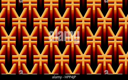 3d Musterdesign Yen Zeichen in den Farben Orange und Gold (3d Illustration) Stockfoto