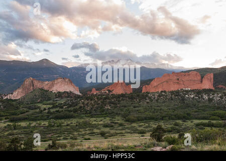 Sonnenaufgang auf der Garden of the Gods in Colorado Springs Stockfoto