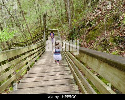 Mädchen Abstieg die Schritte in MIllhopper Spüle Teufelsloch im Teufels MIllhopper Geological State Park, Gainesville, Florida, USA Stockfoto