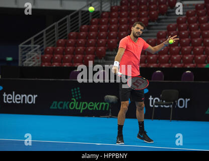 Sofia, Bulgarien - 27. November 2015: Sofia, Bulgarien, Training auf Grigor Dimitrov für demonstrative Match in der Arena Armeec Hall, Sofia, Bulgarien Stockfoto