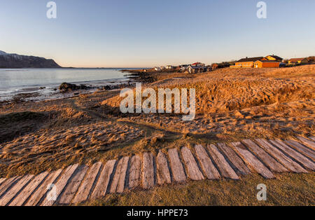 Strand in der Nähe von Vareid Dorf, Lofoten Inseln, Norwegen, Europa Stockfoto