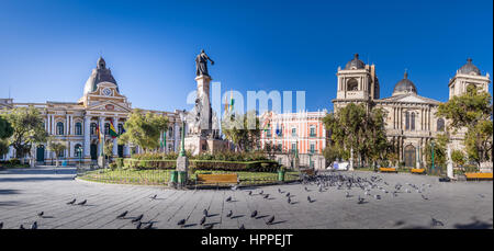 Plaza Murillo, Palast der bolivianischen Regierung und Metropolitan-Kathedrale - La Paz, Bolivien Stockfoto