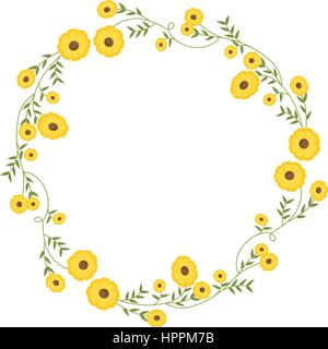 kreisförmige Blumenkranz Dekoration mit gelben Blüten Stock Vektor