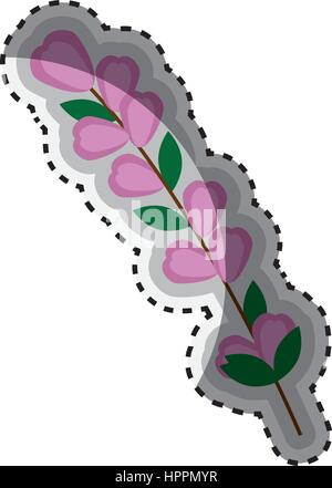 Aufkleber Farbe Silhouette Blumen mit ovalen Blättern und Verzweigungen Stock Vektor