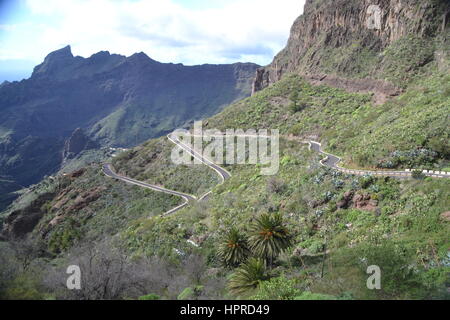 Masca ist ein kleines Bergdorf auf der Insel Teneriffa, auf einer Höhe von 650 m in den Berg Macizo de Teno Gebirge liegt. Stockfoto