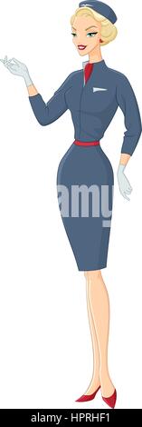 Vektor-Illustration der attraktive junge Stewardess in blauer uniform Stock Vektor