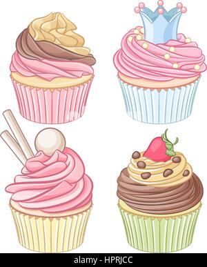 Vektor-Set von bunten Cupcakes isoliert auf weißem Hintergrund. Stock Vektor