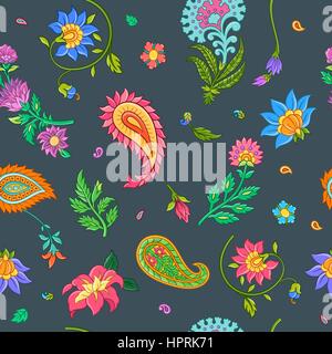 Helle floral nahtlose Vektormuster mit indischen Motiven Stock Vektor