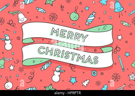 Grußkarte mit trendigen Schleife und Text Merry Christmas Stock Vektor