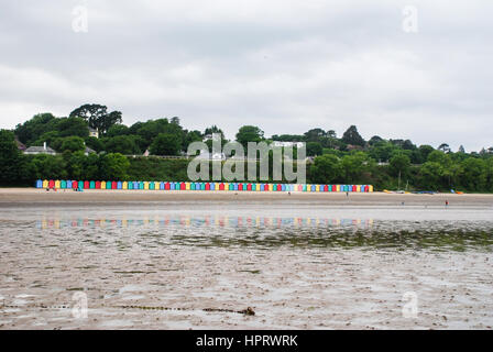 Strand Hütten am Llanbedrog Strand auf der Halbinsel Llyn, North Wales, UK. Stockfoto