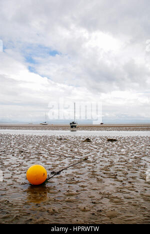 Eine orangefarbene Boje auf einem Strand in Abersoch bei Ebbe Stockfoto