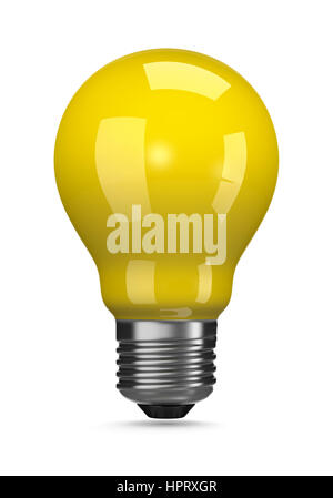 Eine gelbe Glühbirne auf weißem Hintergrund 3D Illustration Stockfoto