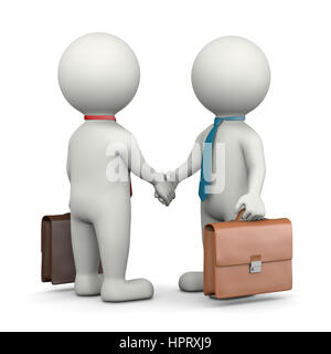 Zwei Geschäftsleute 3D-Charaktere schütteln Hände 3D Illustration auf weißem Hintergrund Stockfoto