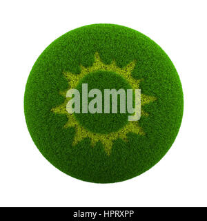 Green Globe mit Rasen geschnitten in Form der Sonne 3D Illustration, Isolated on White Background Stockfoto