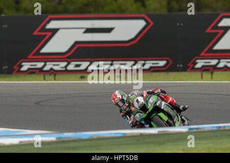 Phillip Island, Australien. 24. Februar 2017. Freies Training 2. Jonathan Rea, Kawasaki Racing World Superbike Team. Die zweite schnellste insgesamt. Bildnachweis: Russell Hunter/Alamy Live-Nachrichten Stockfoto