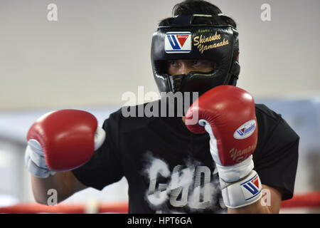 Tokio, Japan. 23. Februar 2017. Shinsuke Yamanaka Boxen: Shinsuke Yamanaka aus Japan Holme während eines Medien-Trainings bei Teiken Boxing Gym in Tokio, Japan. Bildnachweis: Hiroaki Yamaguchi/AFLO/Alamy Live-Nachrichten Stockfoto