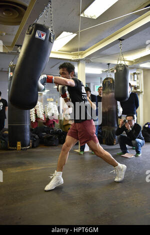 Tokio, Japan. 23. Februar 2017. Shinsuke Yamanaka Boxen: Shinsuke Yamanaka aus Japan bildet während eines Medien-Trainings bei Teiken Boxing Gym in Tokio, Japan. Bildnachweis: Hiroaki Yamaguchi/AFLO/Alamy Live-Nachrichten Stockfoto