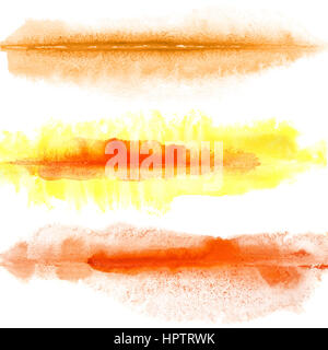 Gelb, orange, rot Aquarell Linien über dem weißen Hintergrund isoliert Stockfoto