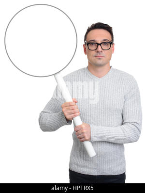 Demonstrant hält ein leeres Plakat für hinzufügen Ihren eigenen Text. Isoliert Stockfoto