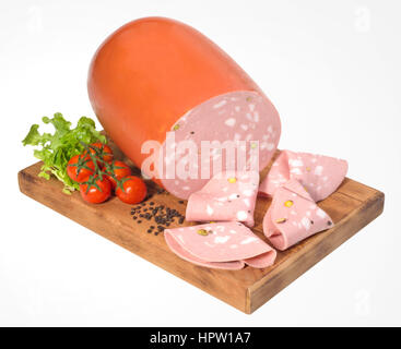 Mortadella Bolognia auf ein Schneidebrett Stockfoto