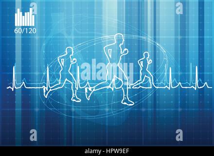 Abstrakte Darstellung mit fließendem Übung und Herzschlag Wellenform Hintergrund Stock Vektor