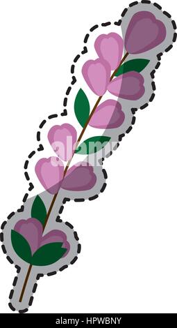 Aufkleber Farbe Silhouette Blumen mit ovalen Blättern und Verzweigungen Stock Vektor