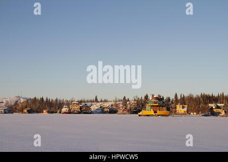 Hausboote in Yellowknife Bay in Great Slave Lake, Yellowknife, Northwest Territories Stockfoto