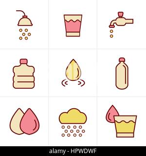 Ikonen-Stil Wasser bezogene Icons Set, Vektor-Design Stock Vektor