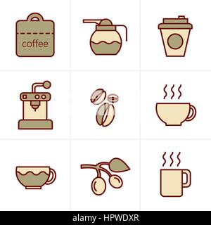Symbole-Stil Kaffee-Symbole mit weißem Hintergrund Stock Vektor