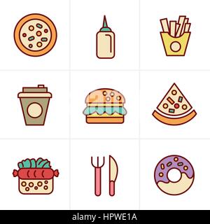 Fast-Food-Stilikonen Symbole Stock Vektor