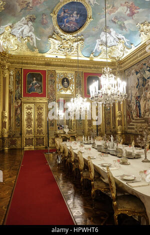 Italien, Piemont: Turin, Palazzo Reale, Palazzo Reale, Interieur des Speisesaals Stockfoto