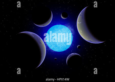 Neu entdeckten Exo-Planeten In der Umlaufbahn um einen Stern. Stockfoto