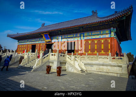 Peking, CHINA - 29. Januar 2017: Tempel des Himmels, Imperial Komplex verschiedene Sakralbauten befindet sich im südöstlichen zentralen Stadtteil. Stockfoto