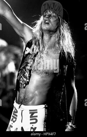 Bret Michaels von der amerikanischen Rockband Poison in den 1980er Jahren fotografiert. Stockfoto