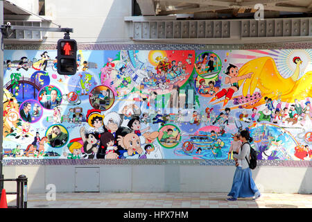 Takadanobaba Cartoon Wandmalereien in Shinjuku-Tokio Stockfoto