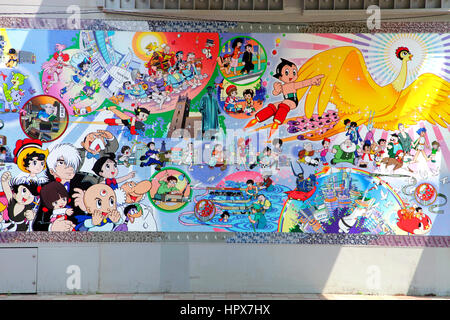 Takadanobaba Cartoon Wandmalereien in Shinjuku-Tokio Stockfoto