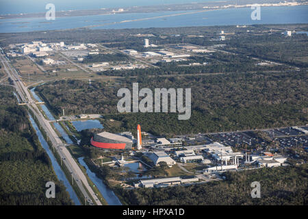 Cape Canaveral, Orlando, FL - 17. Februar 2017: Luftaufnahme der ganze Komplex der NASA Kennedy Space Center Museum Stockfoto