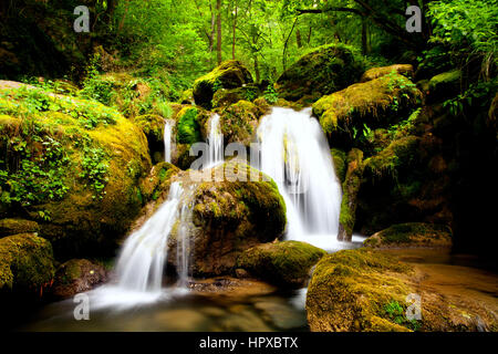 kleinen Berg Wasserfall in tief bulgarischen grünen Wald Stockfoto
