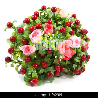 Künstliche Rosen Bouquet auf weißem Hintergrund Stockfoto