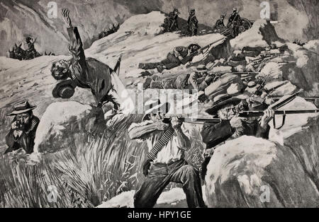 Buren unter General Jan Kock Widerstand gegen den Vorwurf der britischen Infanterie in Elandslaagte, 21. Oktober 1899 - Boer-Krieg Stockfoto